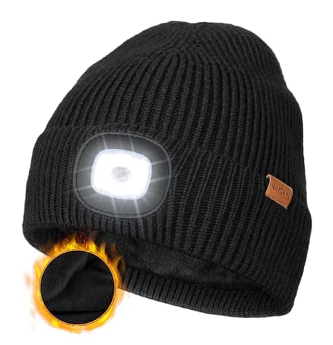 Image of Wmcaps LED Beanie with Fleece Lining for Men and Women, Cozy Breathable Winter Hat with a Light Built-in, Type-C Rechargeable Hat with Warm Soft Headlamp Hat, Christmas Birthdays Gift, Black