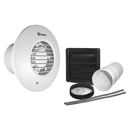 Image of Xpelair Simply Silent DX100 with Wall Kit (300mm Telescopic Duct and External Grille) - Humidistat Pull Cord Round