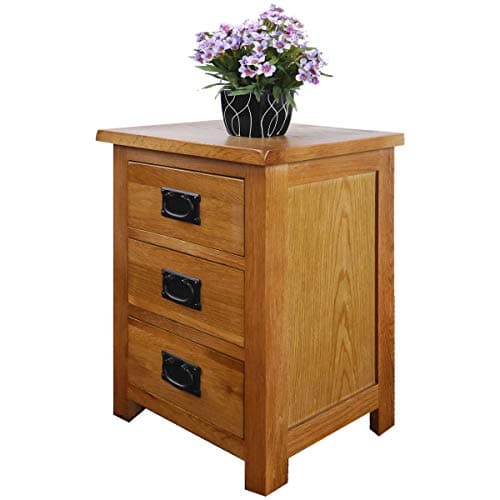 Image of Aurotrice OAK Bedside Table 3 Drawers, NC Paint Cabinet, OAK MDF Board & Hardwood W:42 D:32 H:56 CM