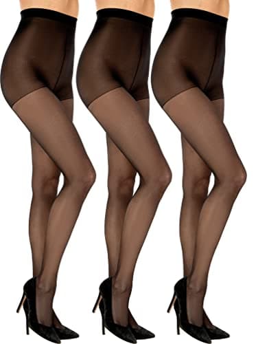 Image of SENTELEGRI Vanessa 3 Pairs Women's Sheer Tights 15 Denier - Reinforced Toes, Sizes S,M,L,XL,XXL (as8, alpha, m, regular, regular, Black)