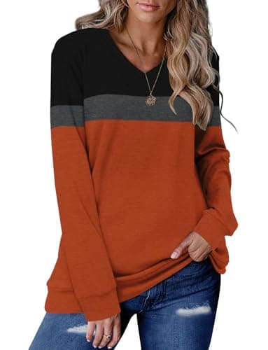 Image of KISSMODA Womens Sweatshirts Long Sleeve V Neck Pullover Casual Loose Trendy Tunic Tops Fall Jumpers Shirts