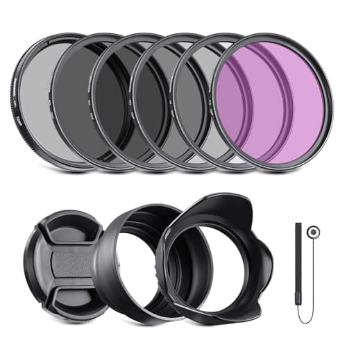 Image of NEEWER 55mm ND Filter Kit and Lens Accessories, ND2 ND4 ND8 UV FLD CPL(Circular Polarizing) Filter Set with Lens Cap/Tulip Shaped Lens Hood