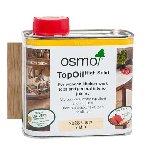 Image of Osmo TopOil - High Solid Worktop Oil 3028, Clear Satin, 500ml - Food Safe Wood Oil for Wooden Kitchen Surfaces, Chopping Boards, & Furniture Joints - Water-Resistant Wood Treatment & Durable Finish