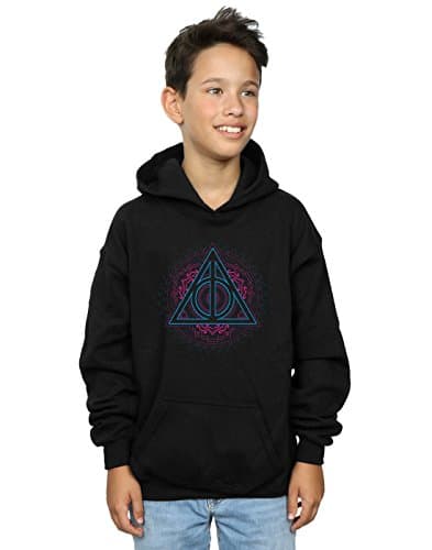 Image of Harry Potter Boys Neon Deathly Hallows Hoodie Black 5-6 Years