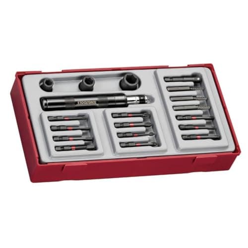 Image of Teng Tools 19 Piece 1/4 Inch Drive Impact Bit, Socket, Screw Extractor, Driver & Adapter Set -TTID19