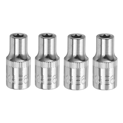 Image of sourcing map 4pcs E-Torx Socket 1/4" Drive E6 External Torx Deep Socket CR-V 6 Point Spline Socket Star Female Bit Socket for Auto Repairs Home Maintenance DIY Hand-Making 1" Length