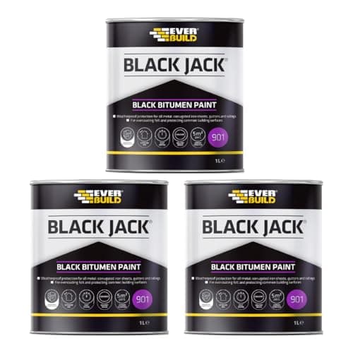 Image of Black Jack® 901 Black Bitumen Paint, Solvent-Based, Fast-Drying, for Metal, Felt and Concrete, 1L, Pack of 3