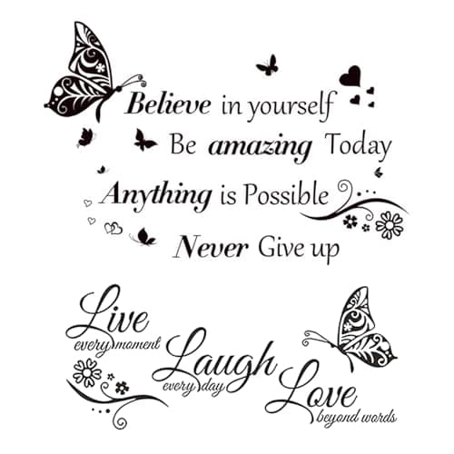 Image of EJUFNS 2 Pieces Of Black Wall Stickers, Butterfly Love Stickers, Inspirational Motto Wall Stickers, Art Letter Stickers, Suitable For Living Room, Bedroom, Study Room.
