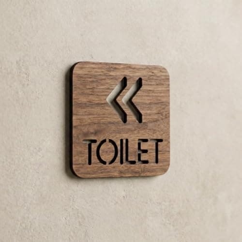 Image of Toilet Directional Sign Left Arrow, Premium Walnut, 14.5 x 14.5 cm Restroom Plaque with Left Arrow Design, Stylish Unisex Bathroom Door Sign for Offices, Restaurants, Cafes, Commercial