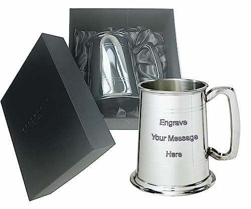 Image of Wentworth Pewter - Double Lined Pewter Tankard, Beer Mug in Presentation Box, Fathers Day Birthday Wedding Gift, Engraving Available