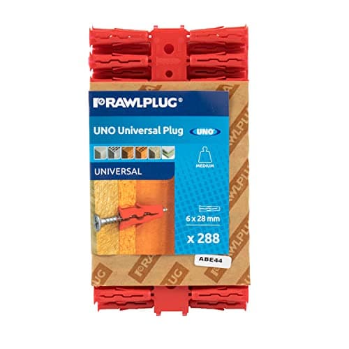 Image of Rawlplug Uno Universal Wallplug 6mm RED | RawlPlugs for Pboard, Masonry, Brick, Concrete | Anti Rotation Features | Pack of 288 R-U1-MIX-RED-288