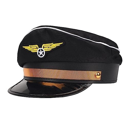Image of Lezevn Pilot Hat - Airline Captain Cap for Halloween, Fancy Dress, Party Theme Hats - Black