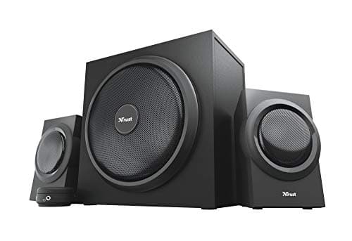 Image of Trust Yuri 2.1 Speaker Set with Wooden Subwoofer, 120W (60W RMS), UK Plug, PC Speakers with Dynamic Bass, Wired Volume Control, Sound System for Computer, Laptop, Smartphone, Tablet - Black