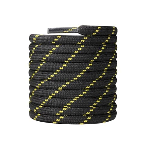 Image of CCSOFTIME Strong Work Boot Laces,Heavy Duty Boot Laces for Dewalt Hiking Walking Boots and Trainers,4mm Replacement Thick Round Shoelaces for Womens Mens Kids(Black Yellow-1 Pair-120cm)