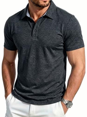 Image of EKLENTSON Polo Shirts for Men Casual Short Sleeve Collared Polo Shirt Breathable Athletic Tennis T-Shirt,Black,S