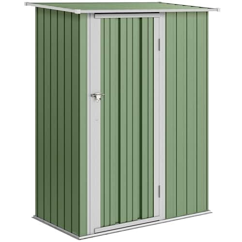 Image of Outsunny 5ft x 3ft Garden Storage Shed, Galvanised Outdoor Metal Shed Waterproof with Sloped Roof, Lockable Door for Patio Tools, Equipment, Light Green