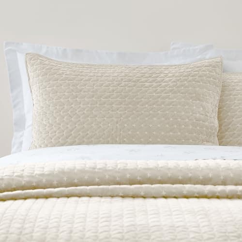 Image of Bianca Attica Velvet Embroidered Pillow sham Pair Natural