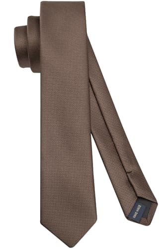 Image of HISDERN Men's Tie Brown Skinny Neckties For Men Classic Silk Wedding Ties Formal Slim with Box (6cm)