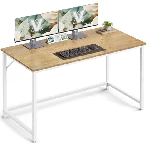 Image of VASAGLE Computer Desk, Office Desk, 120 x 60 x 76 cm, for Study, Bedroom, Living Room, Metal Frame, Natural Oak and Pearl White LWD039W70