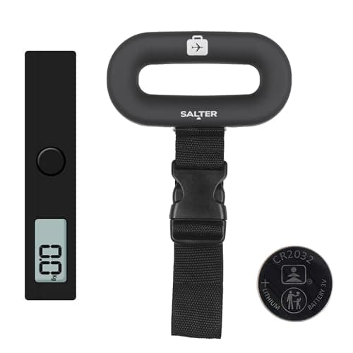 Image of Salter 9500 BKDCTMEU16 Digital Luggage Scale - Suitcase Weighing Scales, Carry On Baggage Weight, Easy Grip Handle, 40kg / 88 lbs Capacity, Secure Clip Fastening, Lightweight, Includes Battery