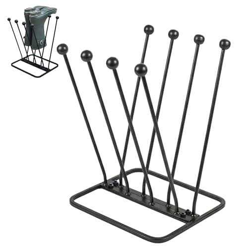 Image of ARSUK Welly Boot Rack - Solid Iron Wellington Stand for 4 Pairs - Heavy Duty Freestanding Boot Holder for Indoor & Outdoor Use - Space Saving Storage - Black