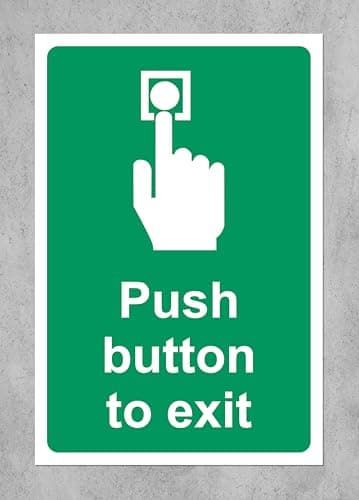 Image of Push button to exit Safety sign - 1mm Plastic sign (150mm x 100mm)