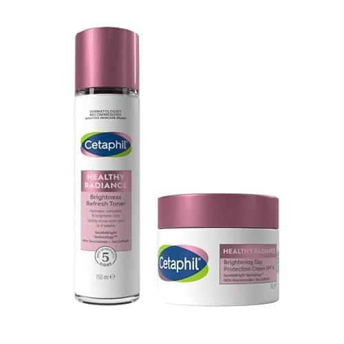 Image of Cetaphil Healthy Radiance Face Cream & Toner with Niacinamide Skincare Set, SPF 15 Day Face Cream 50g + Brightness Refresh Toner for Face 150ml