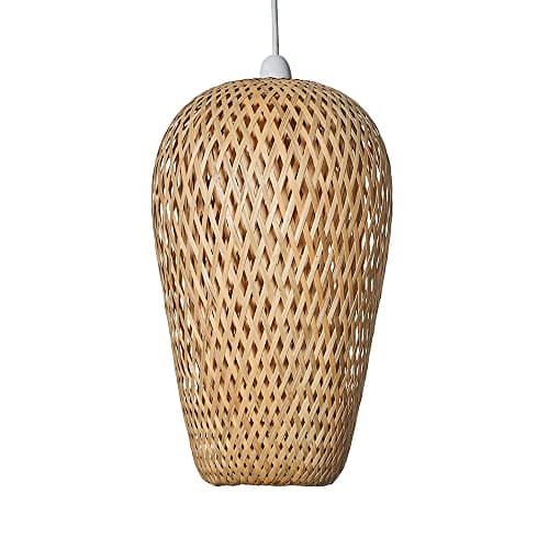 Image of MiniSun | Modern Easy Fit Natural Bamboo Lattice Design Oblong Ceiling Pendant Light Shade | Pendant Lights, Home Décor & Improvement Essential | Includes Bulb [3000K Warm White] | 23cm Shade Width