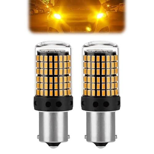 Image of Uoww 2Pcs PY21W LED Bulbs Amber Yellow 1156 BAU15S, 2800LM Super Bright Turn Signal Lights, 144SMD 3014 12V-24V Chip High Brightness Waterproof Car Indicator Lamps, Non Canbus