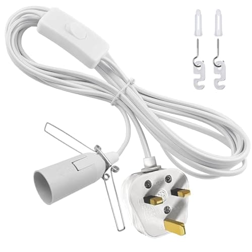 Image of E14 Salt Lamp Replacement Plug in Light Fitting, Lamp Cable with Lamp Holder Inline Switch and Plug, 250V 4A Extension Hanging Lamp Standard Pendant Light Cord with Clip for Media Stream, White 1.8M
