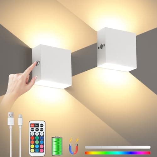 Image of Lightess Battery Wall Lights, 5000mAh Rechargeable Wall Lamp, Remote and Touch Control, LED Wireless Wall Lights for Living Room, Bedroom, Hallway (White, 2 Pack)