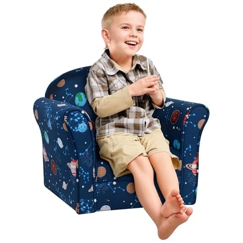 Image of HOMCOM Children's Armchairs Toddler Chair Kids Mini Sofa Planet-themed w/Non-slip Feet, for Bedroom, Blue