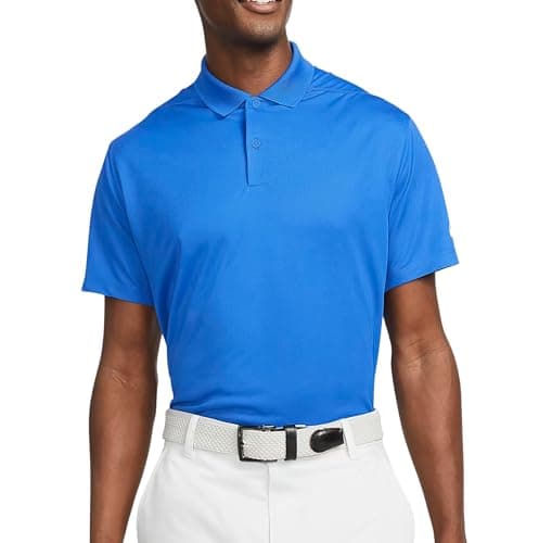 Image of Nike mens Dry Victory Solid Polo Golf Shirt, Game Royal/White, Large
