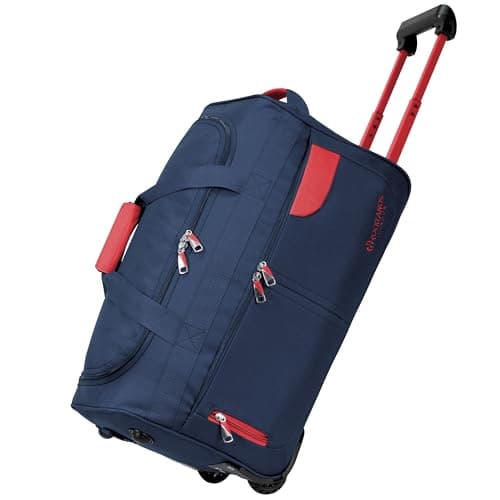 Image of Rocklands® Lightweight Luggage Rolling Holdall Suitcase Wheeled Small Duffle Bag Travel Bag RL501 (Navy/Red, Small (Carry on) 20" (H55 x L29 x W28 cm))