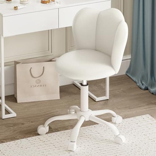 Image of Luxstein Faux Leather Office Desk Chair, Height Adjustable Swivel Vanity Chair with Thickened Cushion for Home Office Bedroom Dressing Room Study, White