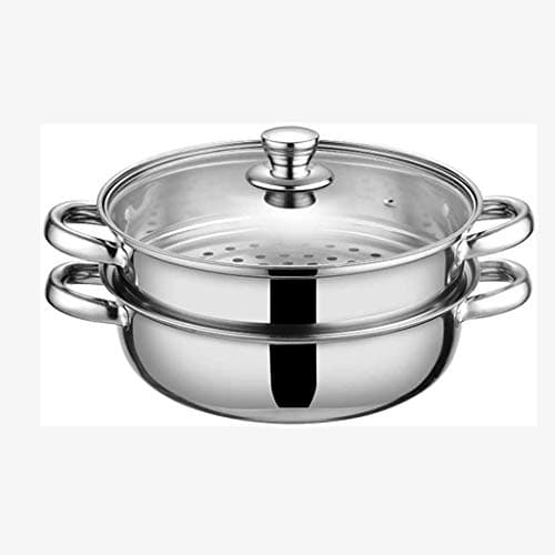 Image of WDSOPK Stainless Steel Steamer, Multi-Layer Boiler Pot with Handles on Both Sides, Cookware Pot with Tempered Glass Lid, Work with Gas(2 floors)