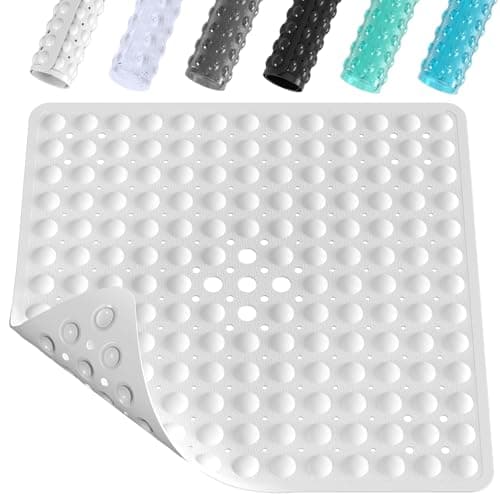 Image of XIYUNTE Shower Mat Non Slip Anti Mould - 53 x 53cm Square Bath Mat Non Slip Shower Mats for Inside Shower, Anti Slip Shower Mat with Strong Suction Cups & Drain Holes, Machine Washable, White