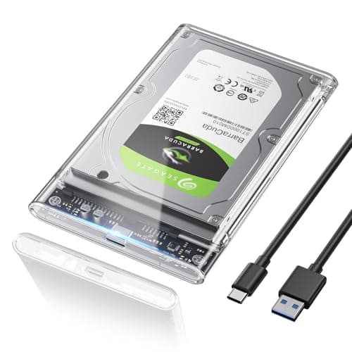 Image of POSUGEAR 2.5 Inch Hard Drive Enclosure, 6Gbps USB C 3.1 to SATA III HDD Enclosure, Tool Free Transparent for 7mm/9.5mm 2.5 "SSD HDD with UASP LED Lamp Compatible with Toshiba Samsung WD PS4 Xbox PC TV