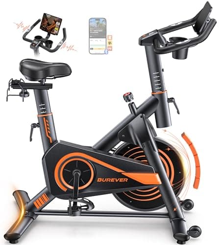 Image of 2026 Update Burever Exercise Bike with LCD Display, Spin Bike with APP, 0-100% Magnetic Resistance, Dumbbell Rack, Exercise Bikes for Home Gym Use, 15kg Flywheel, 160KG Weight Capacity