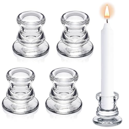 Image of Clear Glass Candle Taper Holders, Aongray Decorative Candlestick Holders Set of 4,for Wedding, Festival, Party &Table Decoration