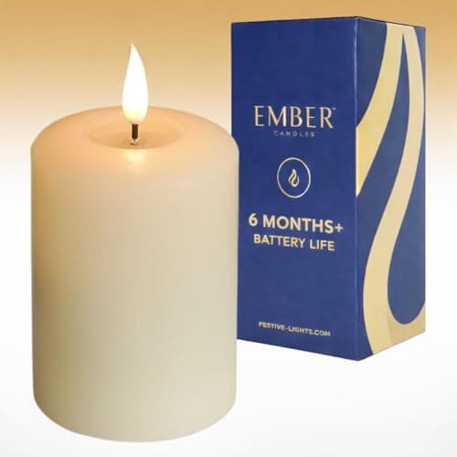 Image of Ember Candles™ 10cm Signature Ivory LED Flickering Battery Candle – 100% Real Wax, Ultra-Realistic, Flameless, Hand-Poured Design, 6-Hour Timer for Safe Indoor Use (Without Remote Control)