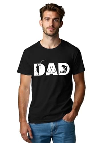Image of Qskall Mens Fishing Dad T Shirt Fisherman T-Shirts Fishy Tee Tops Black