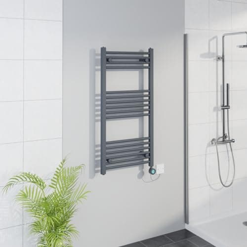 Image of Warmehaus Smart WiFi Thermostatic Electric Bathroom Straight Heated Towel Rail Warmer Radiator with Timer 1000x500mm - Anthracite
