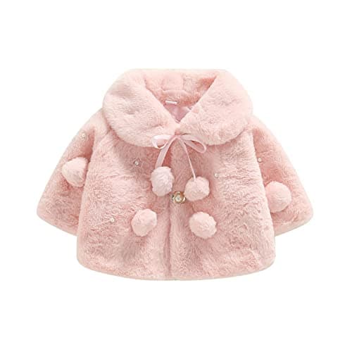 Image of Nsywmzy Baby Girl Winter Clothes Cute Fuzzy Warm Coat Cape Jacket Cloak Overcoat 0-24M Thick Outwear (Pink, 0-6 Months)