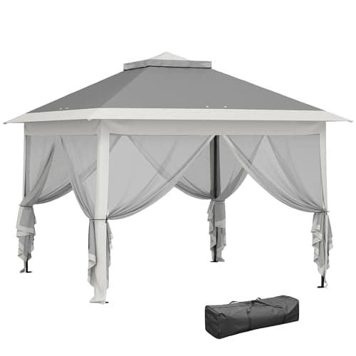 Image of Outsunny 3.3 x 3.3m Pop Up Gazebo, Double Roof Foldable Canopy Tent with Zipped Mesh Sidewalls, Height Adjustable and Carrying Bag, Event Tent for Patio Garden, Dark Grey