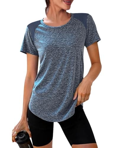 Image of Crewhpo Women's Gym Shirts Short Sleeve Sports T-Shirt Lightweight Moisture Wicking Quick Dry Back Mesh Activewear Tees Running Tops