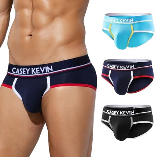 Image of Casey Kevin Men's Underwear Briefs Multipack Cotton Underpants Low Rise Pouch Underwear Soft Slips Tagless Boxer Briefs Pack of 3,Blue Black Navy,M