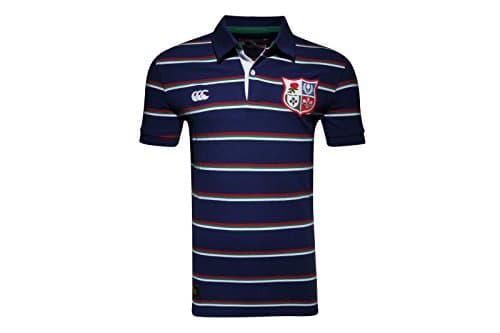 Image of Canterbury British & Irish Lions 1888 Stripe Pique Rugby Polo Shirt - Faded Navy - Size S