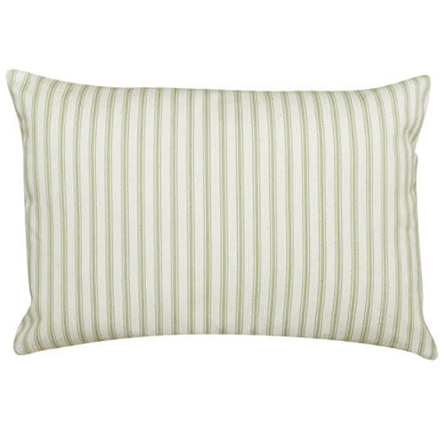 Image of Linen Loft Nautical Cotton Ticking Stripe Boudoir Cushion Cover. Nature Inspired Sage Green and Bright White Stripe Design. 17x12 Cushion Cover Only