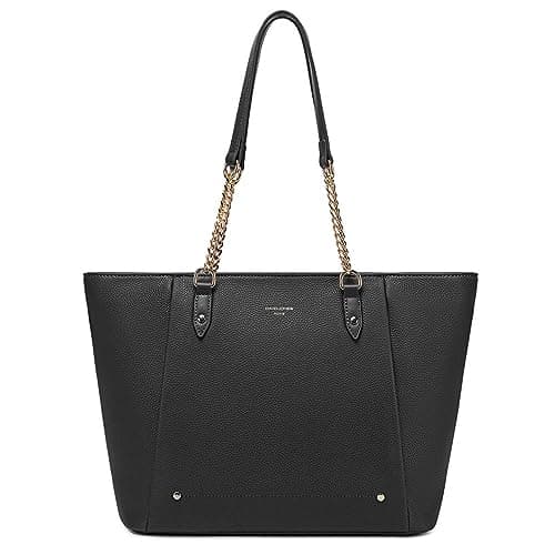 Image of David Jones - Women's Shoulder Tote Bag - Large A4 Shopping Bag for Work Large Capacity Soft PU Leather - Shopper Long Handles Tote Bag Elegant City, Black, One Size, Stylish